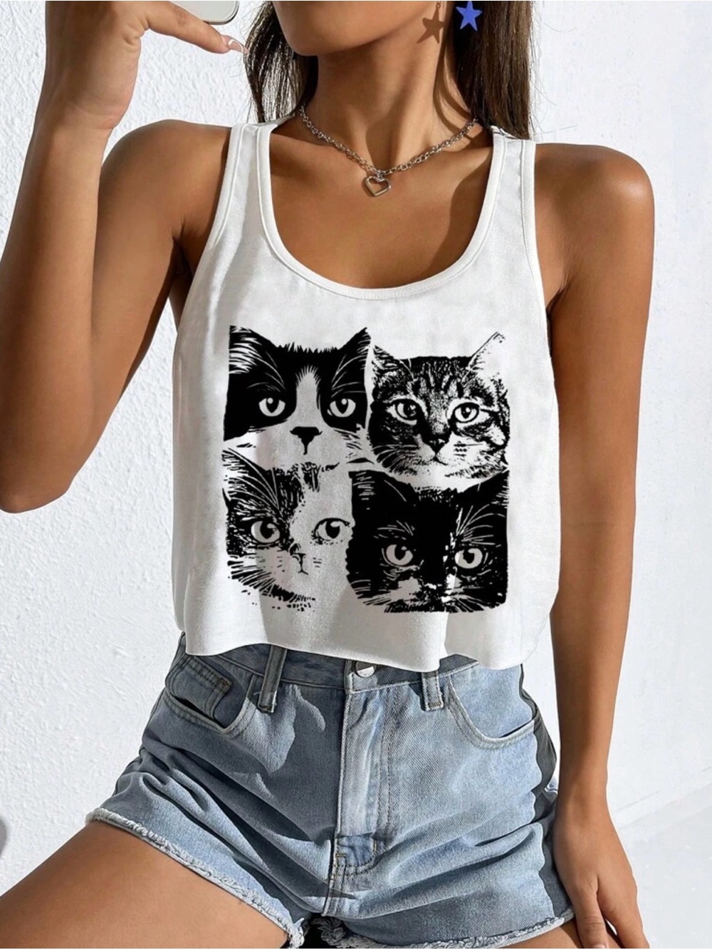 White Cat Collage Pet Tank Top - M